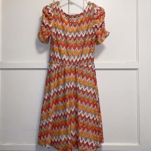 INC International Concepts Large Orange Pink White Zig Zag Cinch Waist Dress - Picture 3 of 12